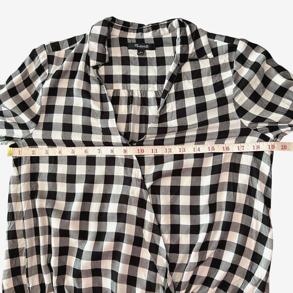 Madewell Buffalo Check Plaid Wrap Front Shirt Size Small Black White - Picture 11 of 13